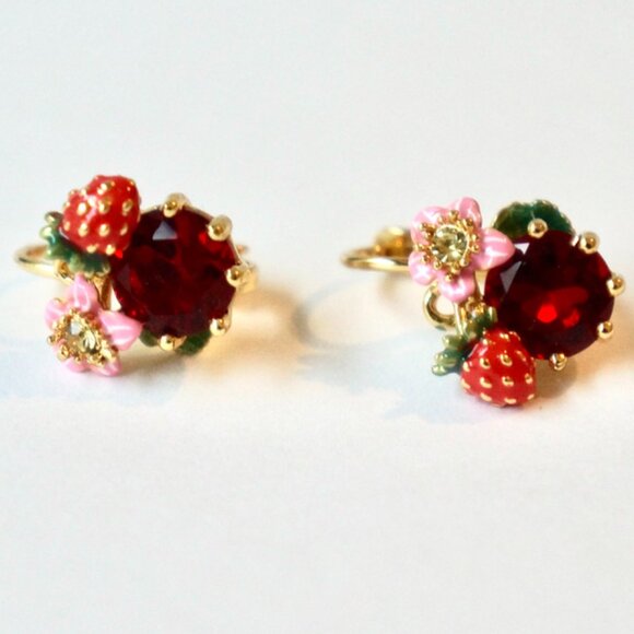 Strawberry and red stone earrings - Picture 3 of 7
